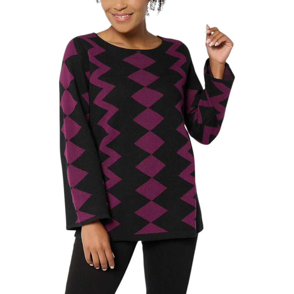 Brandis Dress Out Loud Zig Zag Boat Neck Sweater Plum Perfect - Regular